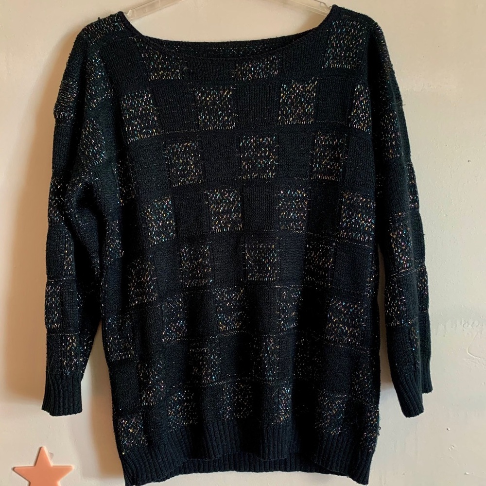 Vintage black sweater with sparkly squares